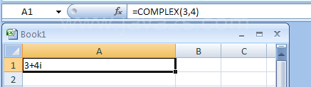 =COMPLEX(3,4) returns Complex number with 3 and 4 as the real and imaginary coefficients