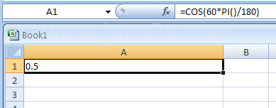 Input the formula: =COS(60*PI()/180)