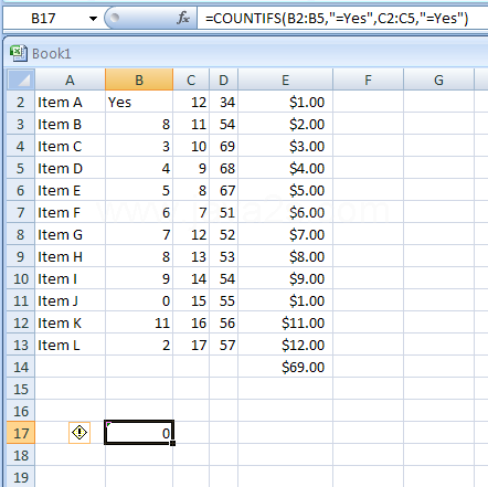 Input the formula: =COUNTIFS