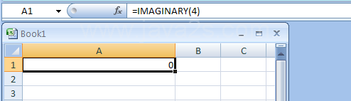 Input the formula: =IMAGINARY(4)