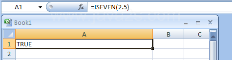 Input the formula: =ISEVEN(2.5)