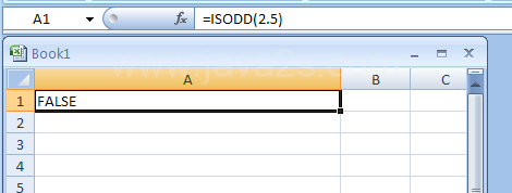 Input the formula: =ISODD(2.5)