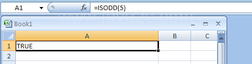 Input the formula: =ISODD(5)