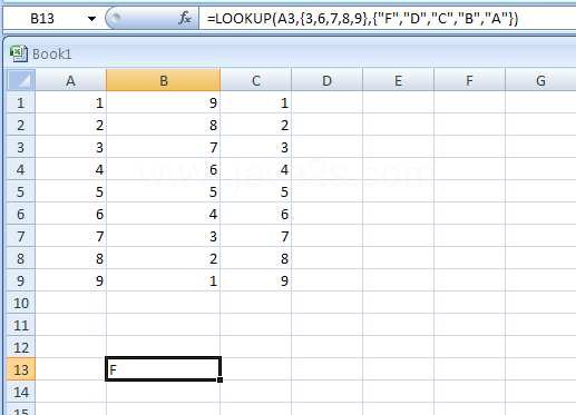 Input the formula: =LOOKUP