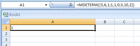 Input the formula: =MDETERM({3,6,1;1,1,0;3,10,2})