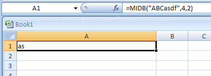 Input the formula: =MIDB