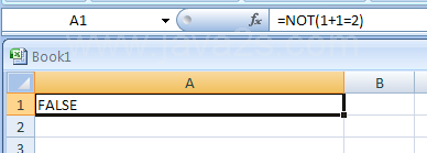 Input the formula: =NOT(1+1=2)