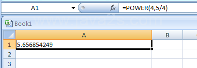 Input the formula: =POWER(4,5/4)