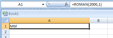 Input the formula: =ROMAN(2000,1)