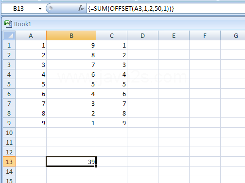 =SUM(OFFSET (A3,1,2,50,1)).