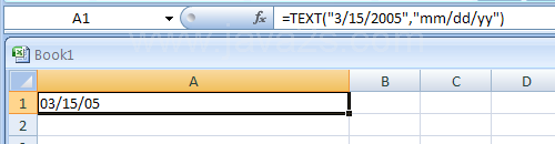 Input the formula: =TEXT