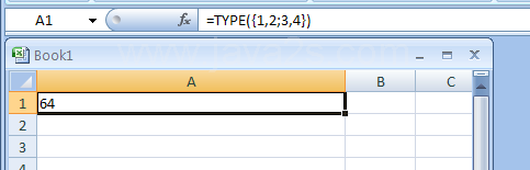 =TYPE({1,2;3,4}) checks the type of an array constant