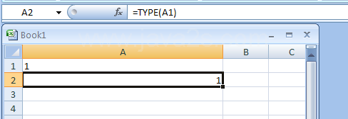 =TYPE(A1) checks the type of the value above