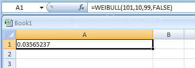 Input the formula: =WEIBULL(101,10,99,FALSE)