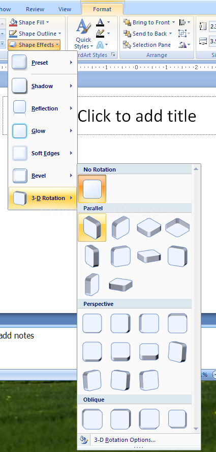 Add a 3-D Rotation Effect to a Shape