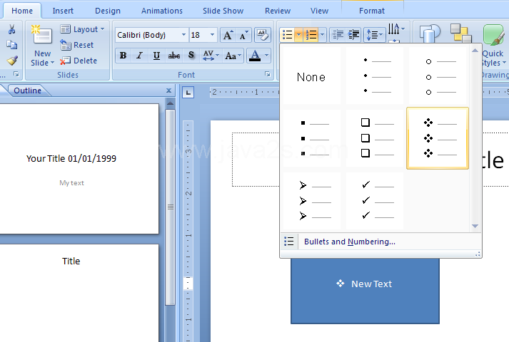 Add a Bulleted or Numbered List to a Shape