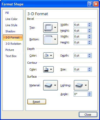 To remove 3-D formatting and restore default setting, click Reset.