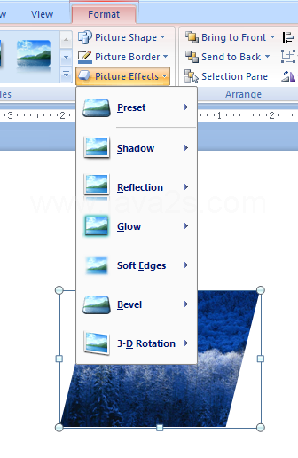Click the picture. Click the Format tab under Picture Tools. Click the Picture Effects button