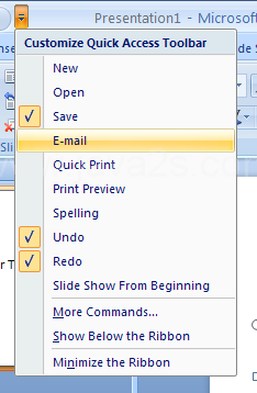 Click the Customize Quick Access Toolbar list arrow, and then click a button name.