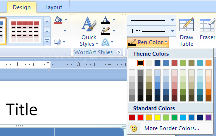 Select the table, and then click the Design tab under Table Tools. Select a pen style, weight, and color.