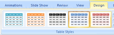 Click the table. Click the Design tab under Table Tools. Click the Table Styles.