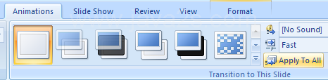 To apply the settings to all slides, click the Apply To All button.