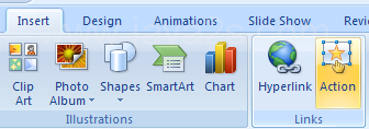 Select the text. Go to Insert  Links  Action.