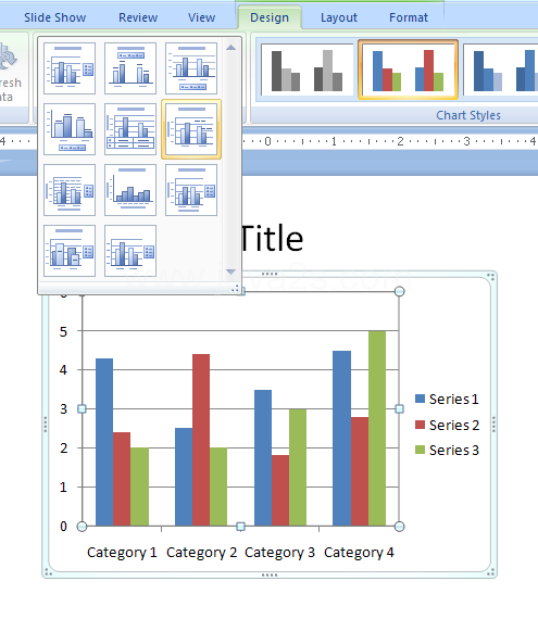 Select the chart. Click the Design tab under Chart Tools.Click the chart layout you want.