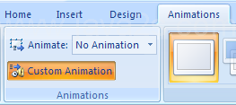Select the SmartArt graphic. Click the Animations tab. Click the Custom Animations button.