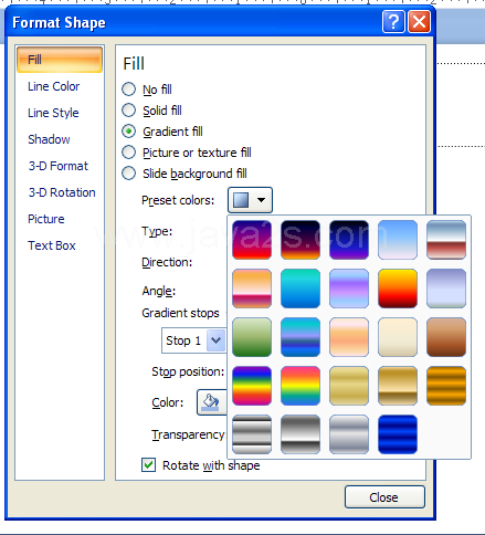 Click the Preset colors button arrow, and then select the built-in gradient fill.