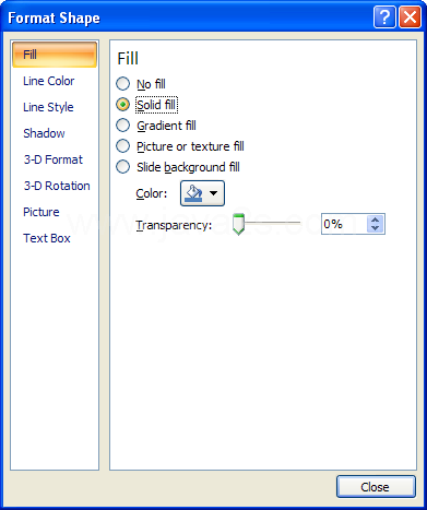 Click Fill. Click the Solid Fill option.