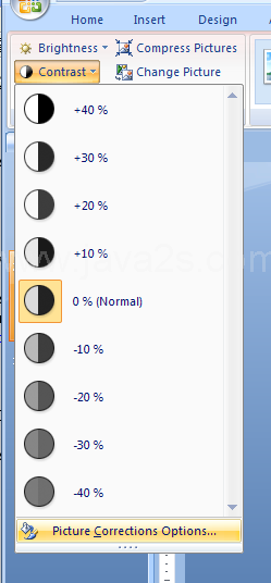 Click Picture Corrections Options to set other specific contrast percentages.