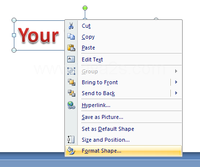 Right-click the WordArt object, and then click Format Shape.