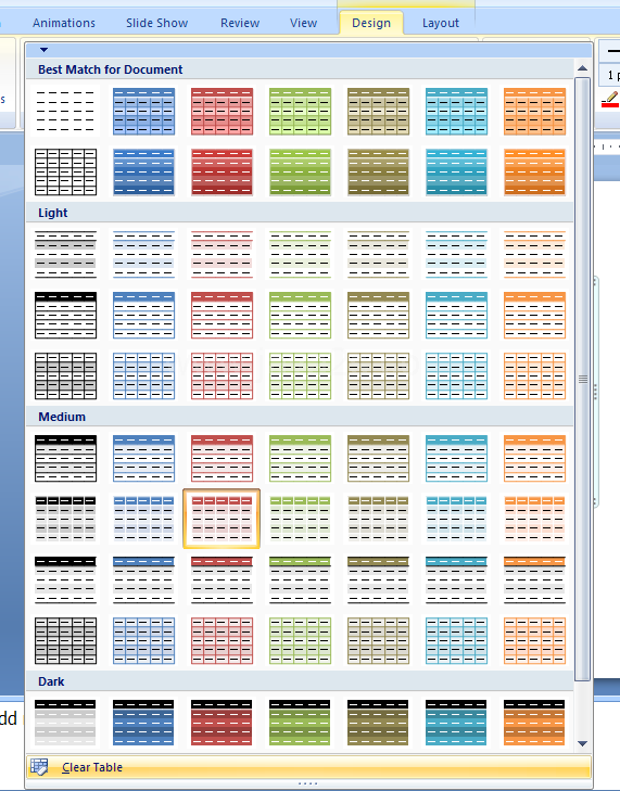 Clear table formatting