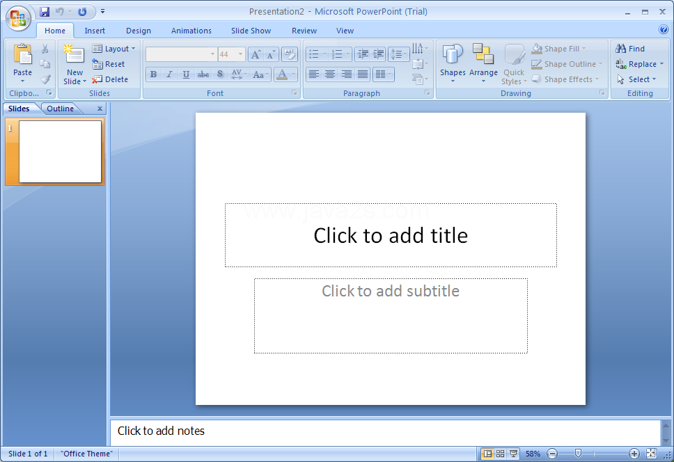 A new blank presentation appears in the PowerPoint window.