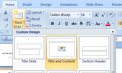 Create a chart from a slide layout