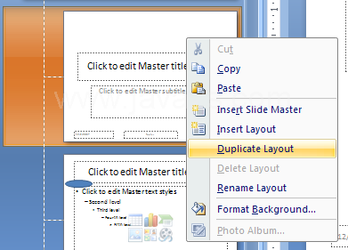 Right-click the slide layout, and then click Duplicate Layout.