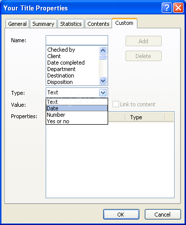 Select the data type for the property.