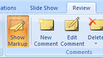 Click the Review tab. Click the Show Markup button.