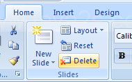 In Outline view, select the slide, and then press Delete or click the Delete button in the Slides group on the Home tab.