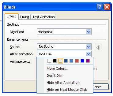 Click the After Animation list arrow, and then click the dim text color.