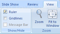 In Normal view, click the View tab. Select the Ruler check box to display it, or clear the Ruler check box to hide it.