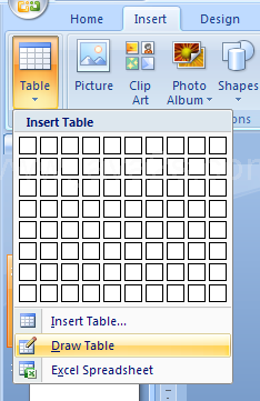 Click the Insert tab. Click the Table button, and then click Draw Table.