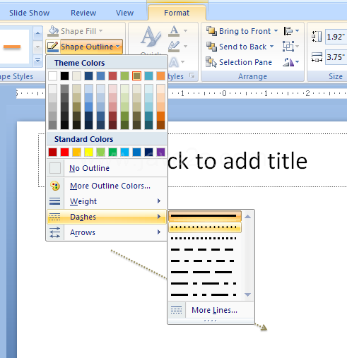 Click the Shape Outline button to select a line or arrow style or thickness.