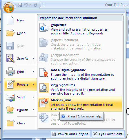 Click the Office button, point to Prepare, and then click Mark as Final again to toggle off the Mark as Final.