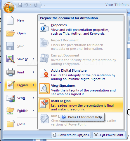 Enable editing for a presentation marked as final