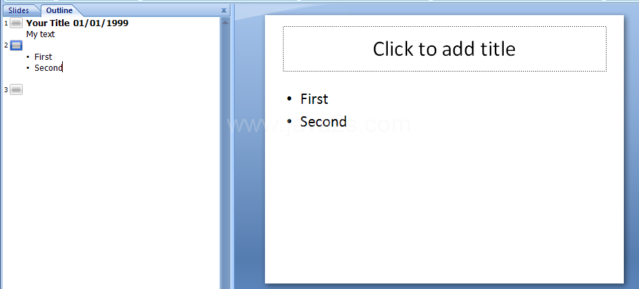Enter Text in the Outline Pane