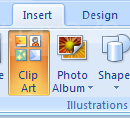 Click the Insert tab. Click the Clip Art button. Type autoshape in the Search for box. Click Go.