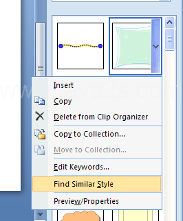 In the Clip Art task pane, click the list arrow next to the clip, and then click Find Similar Style.