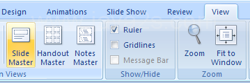 Click the View tab, click the Slide Master button, and then select the slide master.